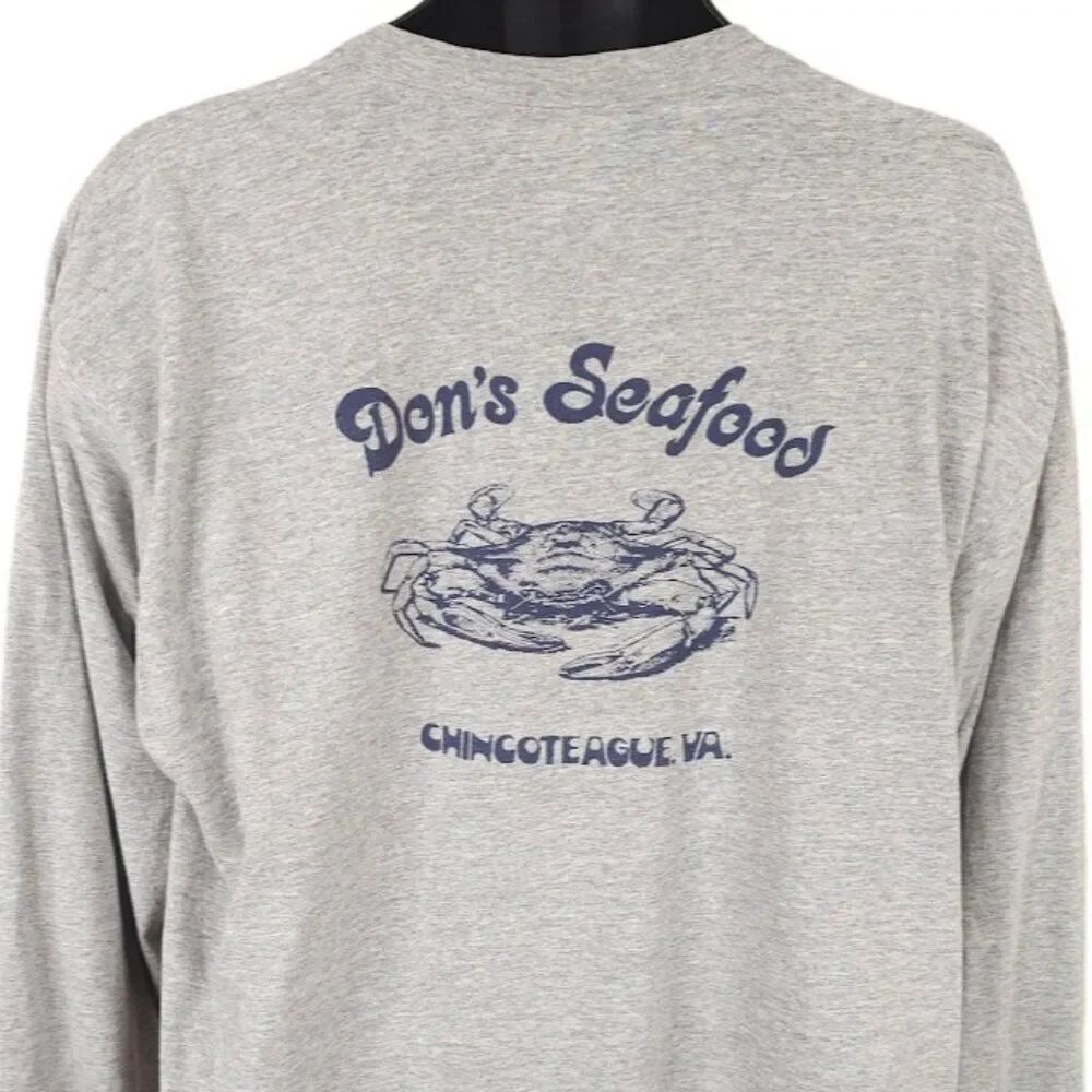 Vintage Dons Seafood T Shirt Mens Size 2XL Gray 90s Crab Chincoteague Virginia